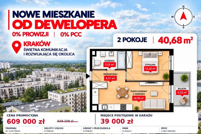 Mieszkanie 2-pokojowe na sprzedaż, Kraków – Bociana
