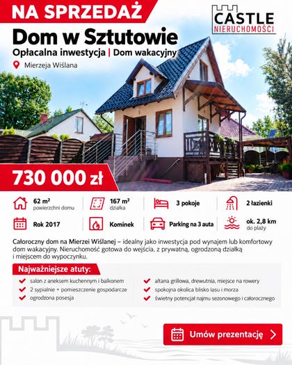 Dom 3-pokojowy na sprzedaż, Sztutowo