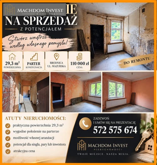 Mieszkanie 1-pokojowe na sprzedaż, Brodnica
